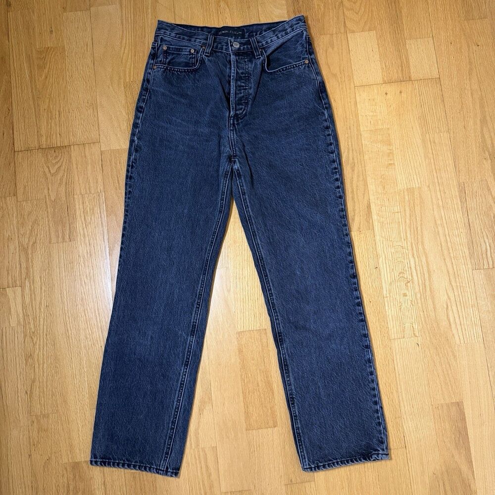 Denim Forum The Joni High Rise Loose Jeans Black 29L Dark Wash Straight Organic